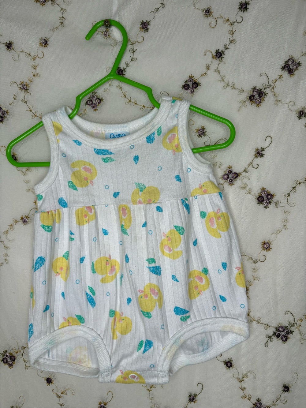 Vintage Carter's White Baby Sleeveless Romper with Yellow Fruit Print